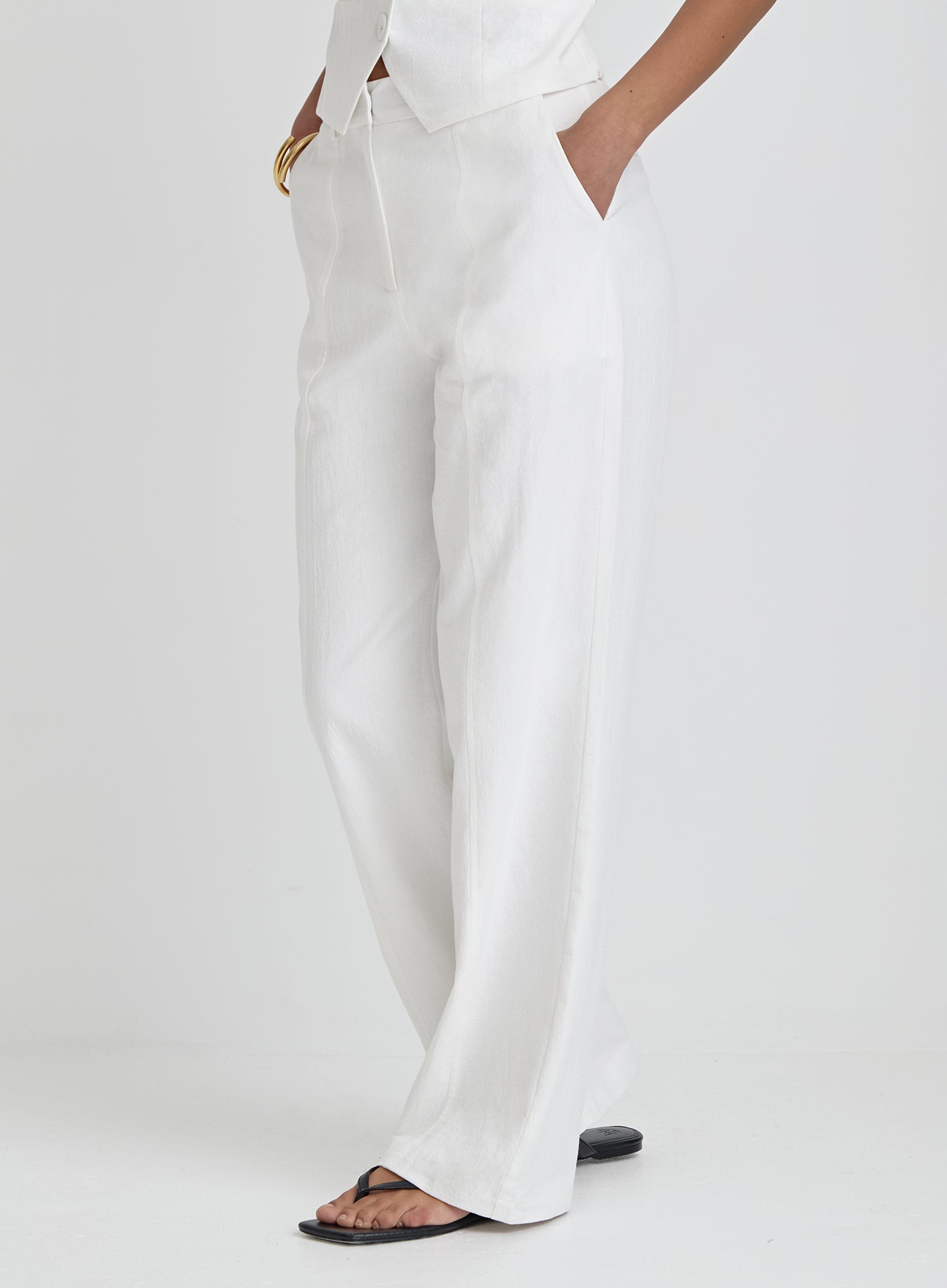 White Linen Tailored Trousers